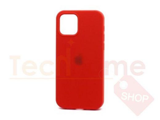 Чехол iPhone 13 mini, Silicone case, красный, защита полная, лого, 014