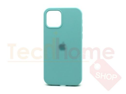 Чехол iPhone 13 Pro Max, Silicone case, голубой, защита полная, лого, 021