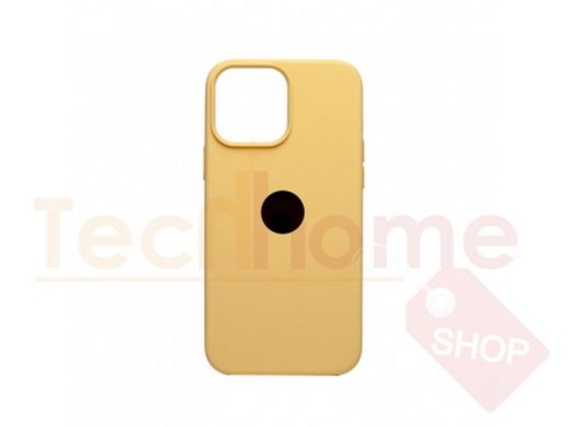 Чехол iPhone 13 Pro Max, Silicone case, жёлтый манго, защита полная, лого