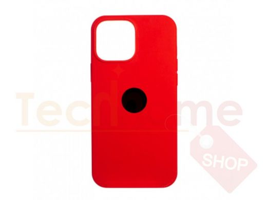 Чехол iPhone 13 Pro Max, Silicone case, коралловый, лого