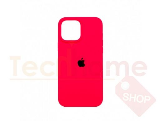 Чехол iPhone 13 Pro Max, Silicone case, розовый кислотный, защита полная, лого