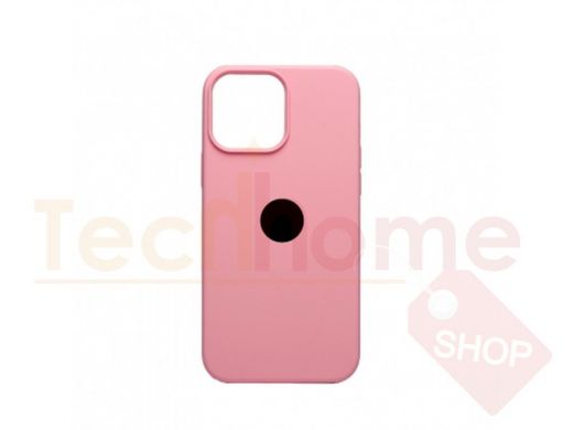 Чехол iPhone 13 Pro Max, Silicone case, розовый светлый, защита полная, лого