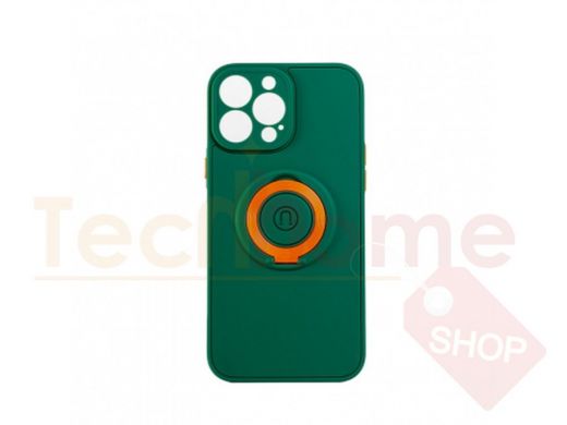 Чехол iPhone 13 Pro Max, с кольцом, магнитный, защита камеры, зелёный