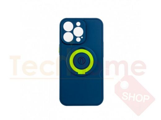 Чехол iPhone 13 Pro Max, с кольцом, магнитный, защита камеры, синий