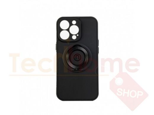 Чехол iPhone 13 Pro Max, с кольцом, магнитный, защита камеры, чёрный