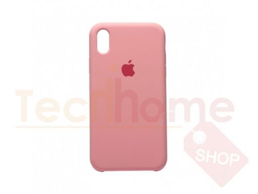 Чехол iPhone XR, Silicone case, розовый светлый, лого