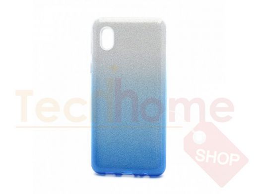 Чехол Samsung A01 Core /M01 Core, силикон, мерцающий, Fashion, серебро с голубым