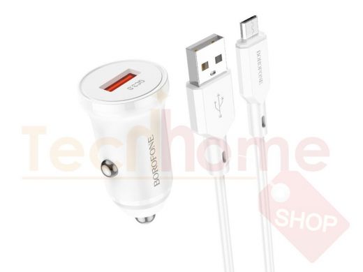 BOROFONE BZ18 Белый ЗУ авто USB + кабель Micro USB (QC3.0, 3000mA)