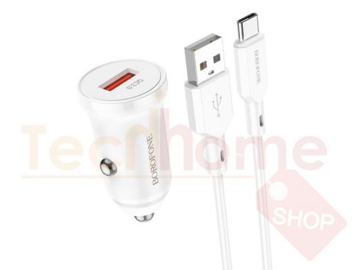 BOROFONE BZ18 Белый ЗУ авто USB + кабель Type-C (QC3.0, 3000mA)
