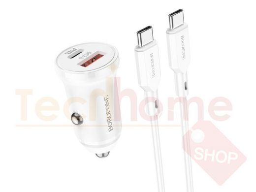 BOROFONE BZ18A Белый ЗУ авто USB + кабель Type-C - Type-C (PD20W+QC3.0, 3000mA)