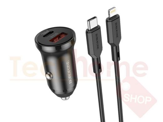 BOROFONE BZ18A Черный ЗУ авто USB + кабель iOS Lightning - Type-C (PD20W+QC3.0, 3000mA)