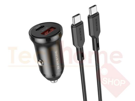 BOROFONE BZ18A Черный ЗУ авто USB + кабель Type-C - Type-C (PD20W+QC3.0, 3000mA)