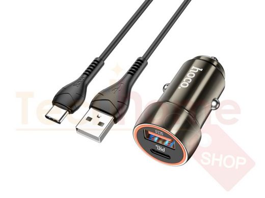 HOCO Z46A Серый ЗУ авто USB + кабель Type-C - Type-C (PD20W+QC3.0, 3000mA)