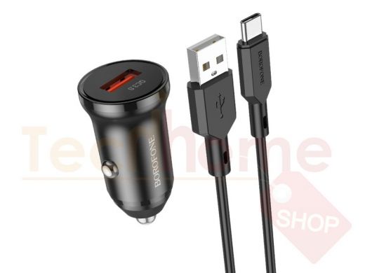 BOROFONE BZ18 Черный ЗУ авто USB + кабель Type-C (QC3.0, 3000mA)