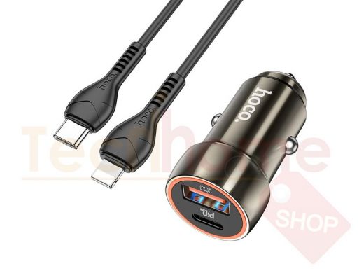 HOCO Z46A Серый ЗУ авто USB + кабель iOS Lightning - Type-C (PD20W+QC3.0, 3000mA)