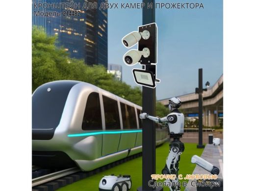 Кронштейн для двух камер на столб с пластиной под прожектор