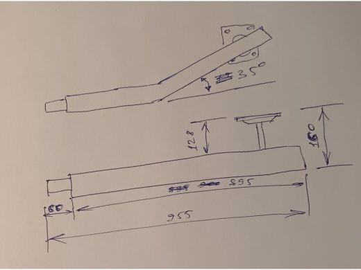 Поручень пристенный, длина  90см вылет 16см, угол 35гр