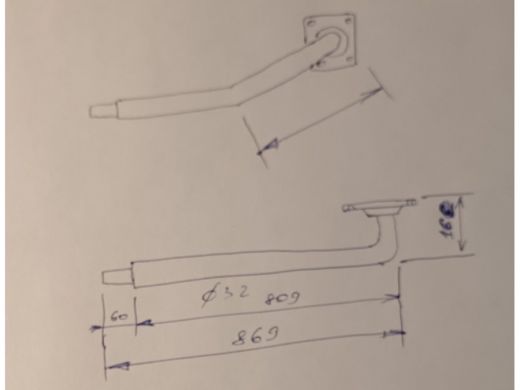 Поручень пристенный, длина  80см вылет 16см, угол 35гр