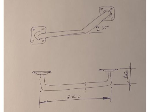 Поручень пристенный, длина  80см, вылет 16см, угол 35гр