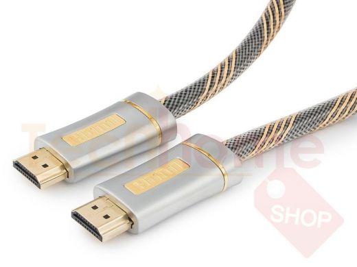 Шнур  HDMI / HDMI  3м  Cablexpert, серия Platinum, v2.0, M/M, позол.разъемы,серебристый металл