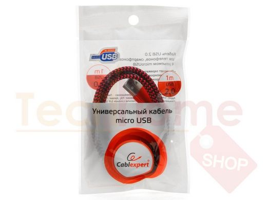 Кабель микро USB (AM/microBM)  1.0 м Cablexpert CC-mUSB2pe1m,USB 2.0,нейон.оплетка,алюми-ые раз-мы