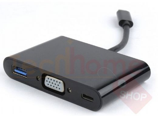 Переходник USB Cablexpert A-CM-VGA3in1-01, USB Type-C/VGA + USB3 + подзарядка USB-C, 15см, пакет A-C