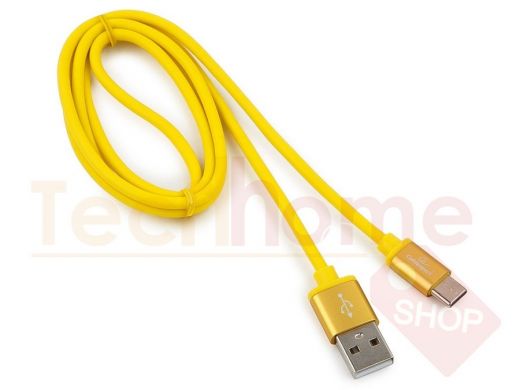 Шнур USB / Type-C Cablexpert CC-S-USBC01Y-1M, AM/Type-C, серия Silver, длина 1м,желтый, блистер, 2,0