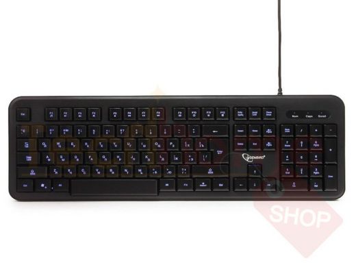 Клавиатура проводная Gembird KB-200L, USB,черный,104 клавиши,подсветка белая,кабель 1.45м KB