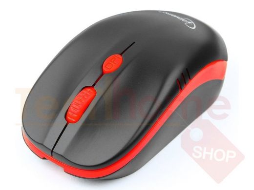Мышь беспроводная Gembird MUSW-350, 2.4ГГц, черный/красный, встроенный аккумулятор, 3 кнопки+колесо-
