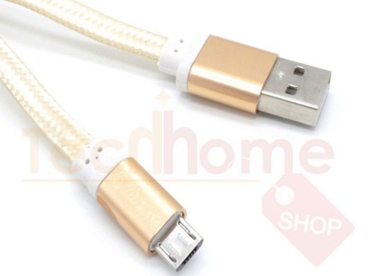 Кабель микро USB (AM/microBM)  1.0 м HQ ткань лапша зол.