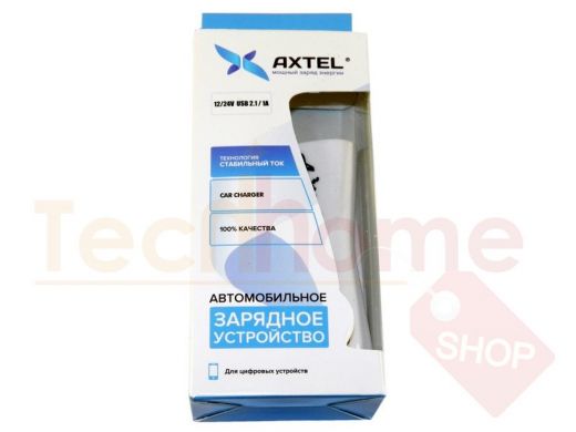 Автомобильный адаптер Axtel на 2USB, (2.1А/1А), в коробке, белый