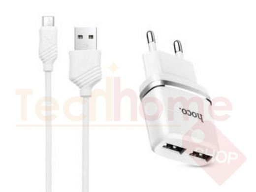 Зарядное устройство micro USB  Hoco C12  СЗУ micro usb, (2.4А) 2USB, съёмный кабель, белое