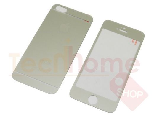Стекло защитное iPhone 5/5S. комплект на две стороны, матовые, серебро, 006