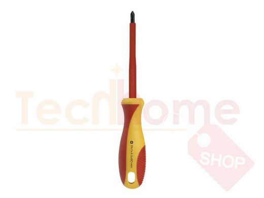 Отвертка диэлектрическая крестовая PH1x80, до 1000В, VDE, прорез.ручка, серт. испыт.