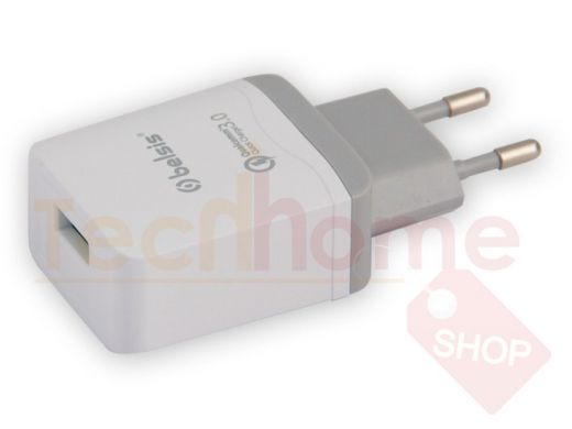 Зарядное устройство с 1USB  BELSIS  быстрая зарядка,Quick Charge QC 3.0,1 USB 3,6 A, белый