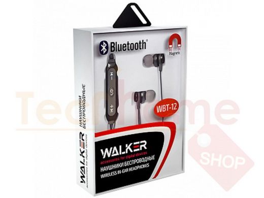 Bluetooth наушники с микрофоном (гарнитура)  Walker, WBT-12, Bluetooth, внутриканальная, чёрная