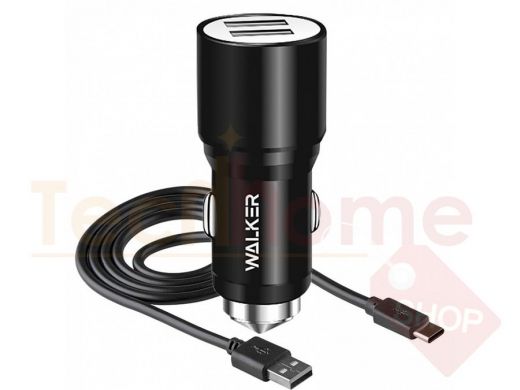 AЗУ для Type-C, Walker, (2.1А), WCR-21, на 2USB, съёмный кабель, чёрное