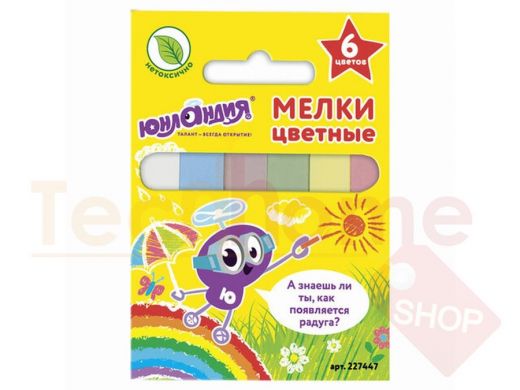Мел цветной ЮНЛАНДИЯ "ЮНЛАНДИК И ОКРУЖАЮЩИЙ МИР", НАБОР 6 шт., квадратный