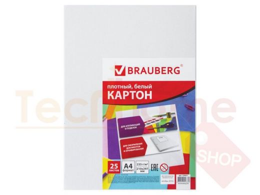 Картон белый А4 МЕЛОВАННЫЙ, 25 листов, в пленке, BRAUBERG, 210х297мм