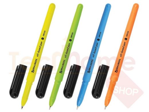 Ручка шариковая масляная BRAUBERG i-Stick Neon, СИНЯЯ, корпус ассорти, 0,7мм, линия 0,35мм