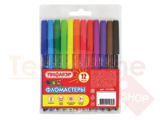 Фломастеры ПИФАГОР, 12 цветов, вентилируемый колпачок