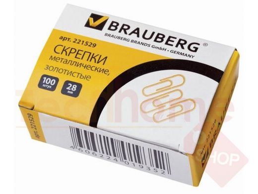 Скрепки BRAUBERG 28 мм золот., 100 шт., в карт. коробке