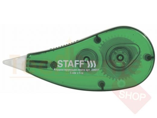 Корректирующая лента STAFF, 5 мм х 5 м, корпус зеленый, блистер