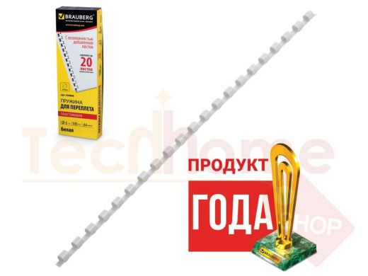 Пружины пласт. д/переплета, КОМПЛЕКТ 100шт, 6 мм (для сшивания 10-20л), белые, BRAUBERG