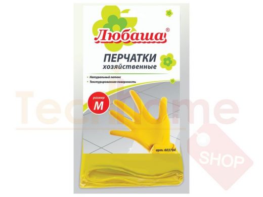 Перчатки хоз.латексные ЛЮБАША ЭКОНОМ, МНОГОРАЗОВЫЕ, х/б напыление, размер M (средний) 603784