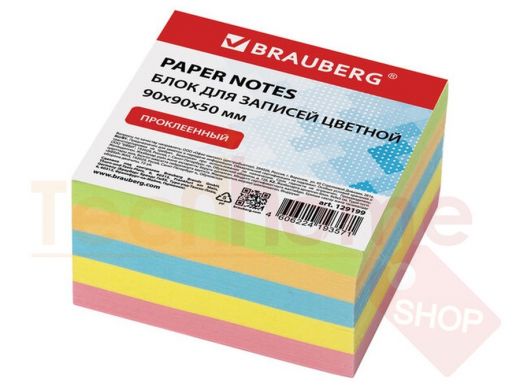 Блок для записей BRAUBERG проклеенный, 9*9*5 см, цветной