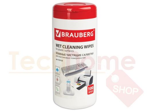 Салфетки BRAUBERG для пластика, влажные, в тубе 100 шт