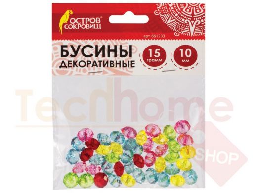 Бусины для творчества ХРУСТАЛИКИ, 10мм, 15г., 5 цветов, ОСТРОВ СОКРОВИЩ