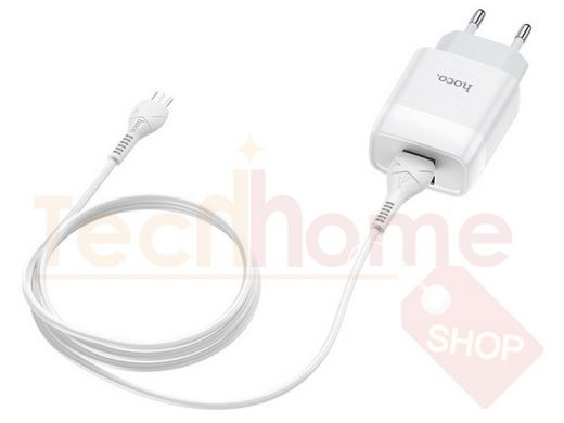 Зарядное устройство micro USB  Hoco C73A, 2.4А, 2USB, кабель съёмный, белое