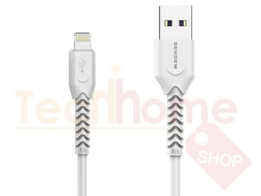 Шнур USB / Lightning (iPhone) SENDEM T8 Белый (iOS Lighting) 1м, 6А